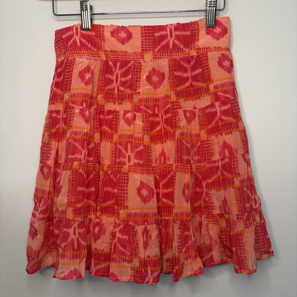Anthropologie Danielle Duer Ella Skirt Tiered Pink Tangerine Lined XS Petite XSP - Picture 1 of 6